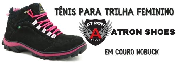 Banner do tênis feminino para trilha Atron preto com rosa